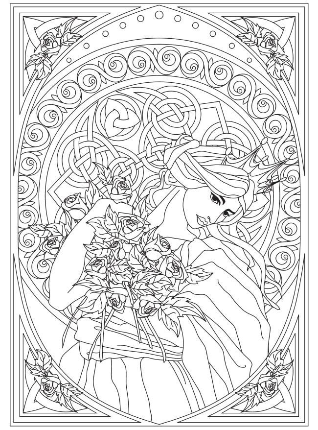 beauty and the beast stained glass coloring page